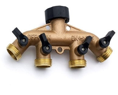 Heavy-Duty Brass 4-Way Ball Valve for Garden Hose